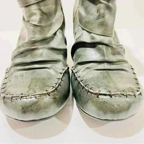 MUSTANG BOOTS GREEN  DISTRESSED LEATHER ROUND SQUARE TOE ANKLE BOOTIE SIZE 41 - Picture 11 of 17